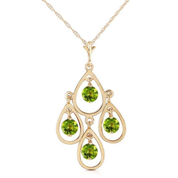 14K. SOLID GOLD NECKLACE WITH NATURAL PERIDOTS - Picture 3 of 7
